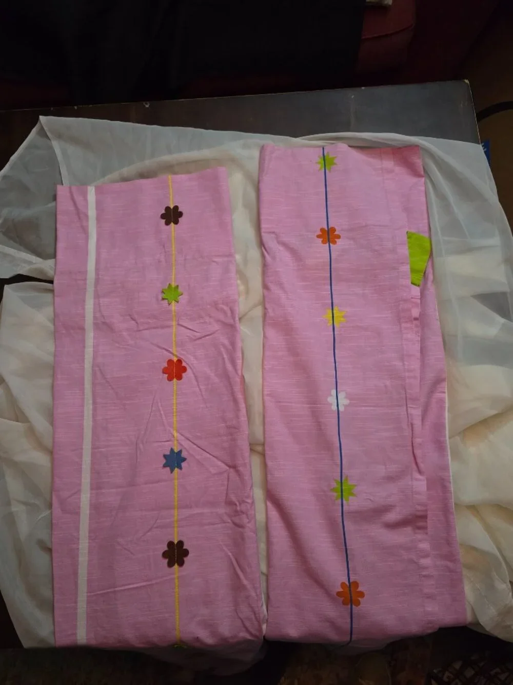 IKEA Festlig Pink Floral Applique Curtain Panels Tab Top 47x98 Vintage Y2K Kids